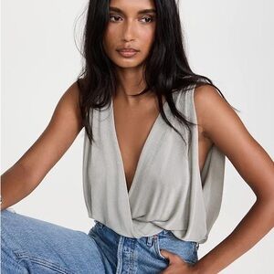 Free People Night Owl slinky deep V Bodysuit Oxide size medium
